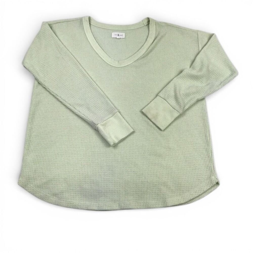 Lou & Grey Waffle Knit T-Shirt Green V-Neck Loose Fit Tee Comfort Lounge Top S